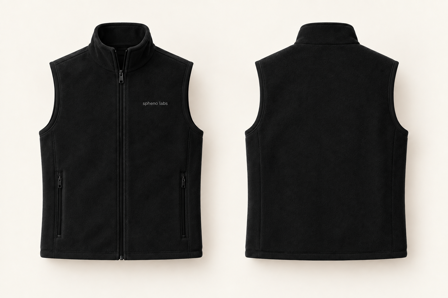 AI-generated front and back concept views of Vested Interest; final garment may differ