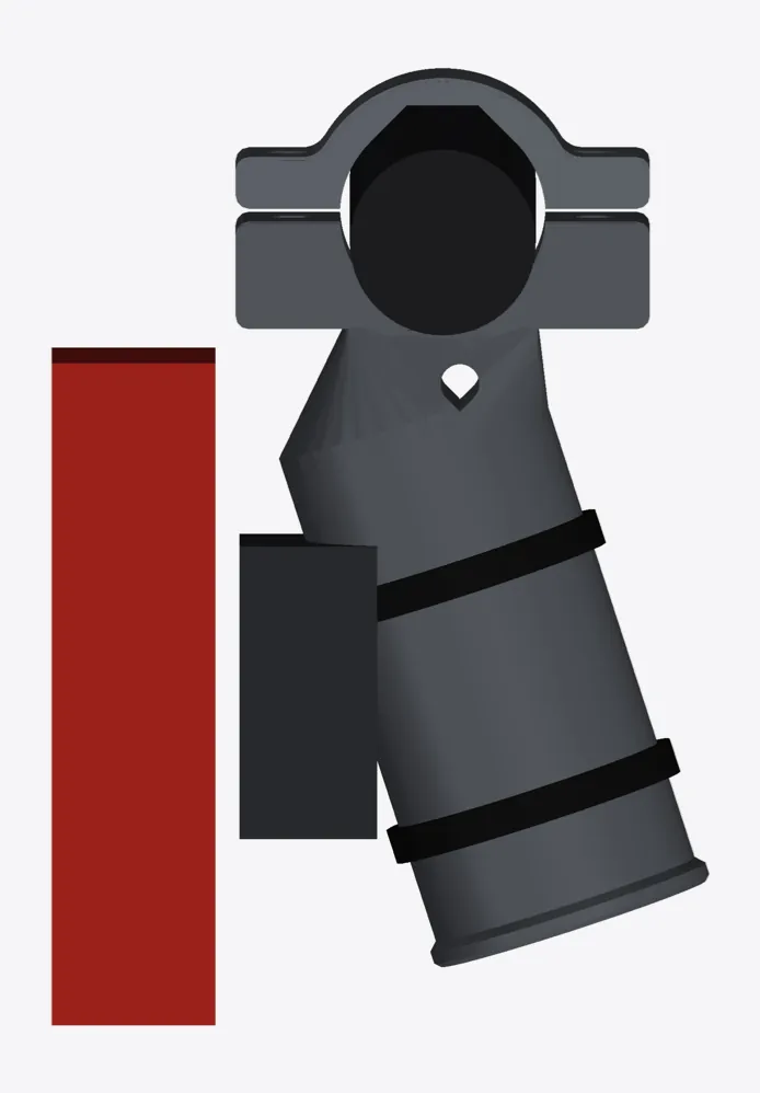Render of the first radar mount: a clamp with an angled dummy seatpost and the radar strapped to it