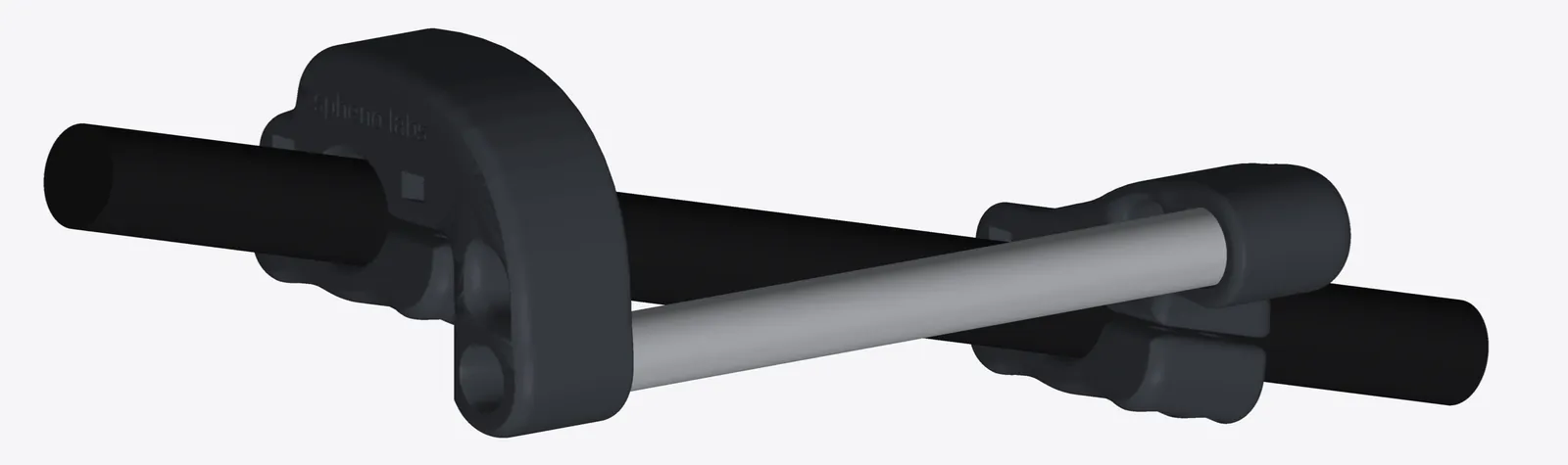 Rear three-quarter render of the rail with the spheno labs wordmark on the rear clamp