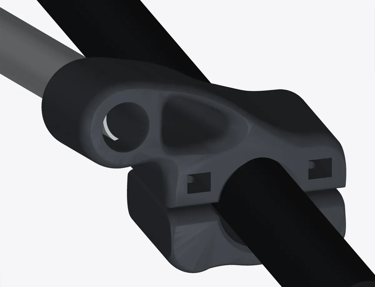 Close-up render of the v10 front clamp