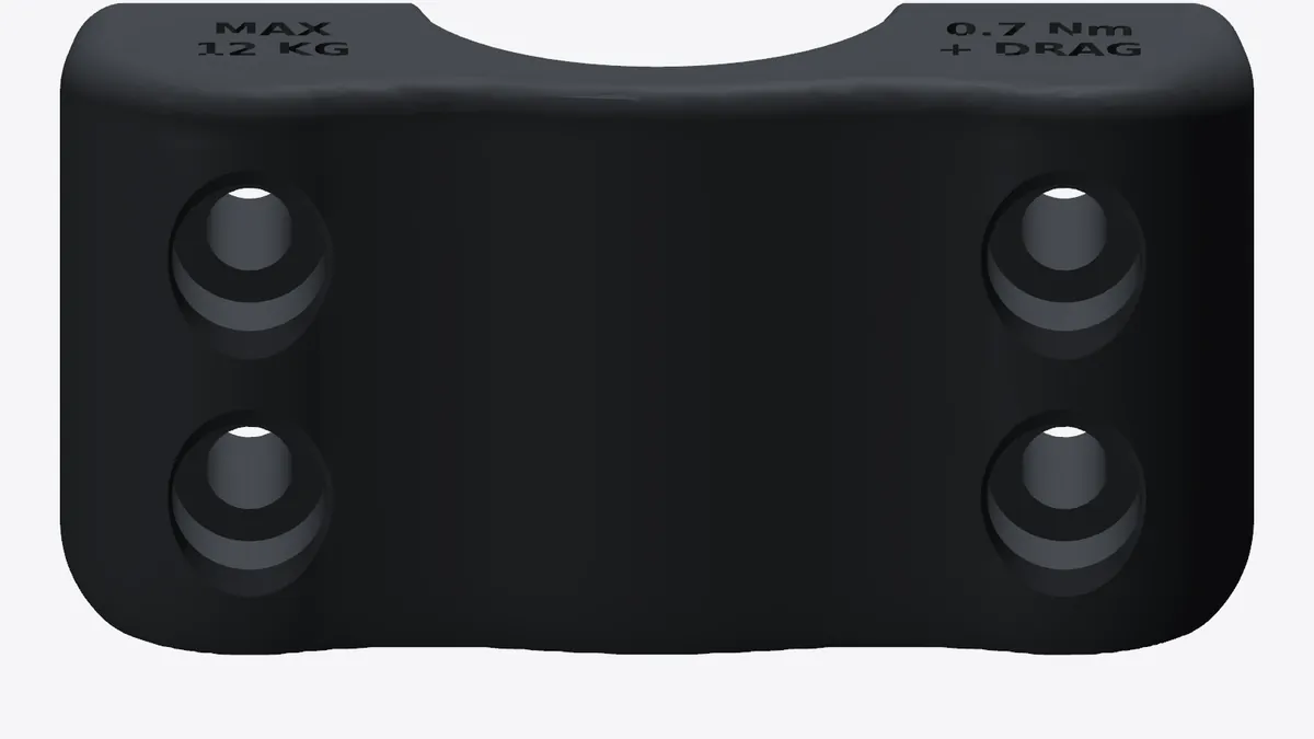 The v14 cap seen from below with its round screw pockets